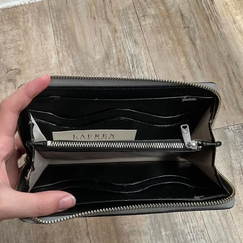 Ralph Lauren Wallet Large Zip Around With Tags Women's Silver Card Holder